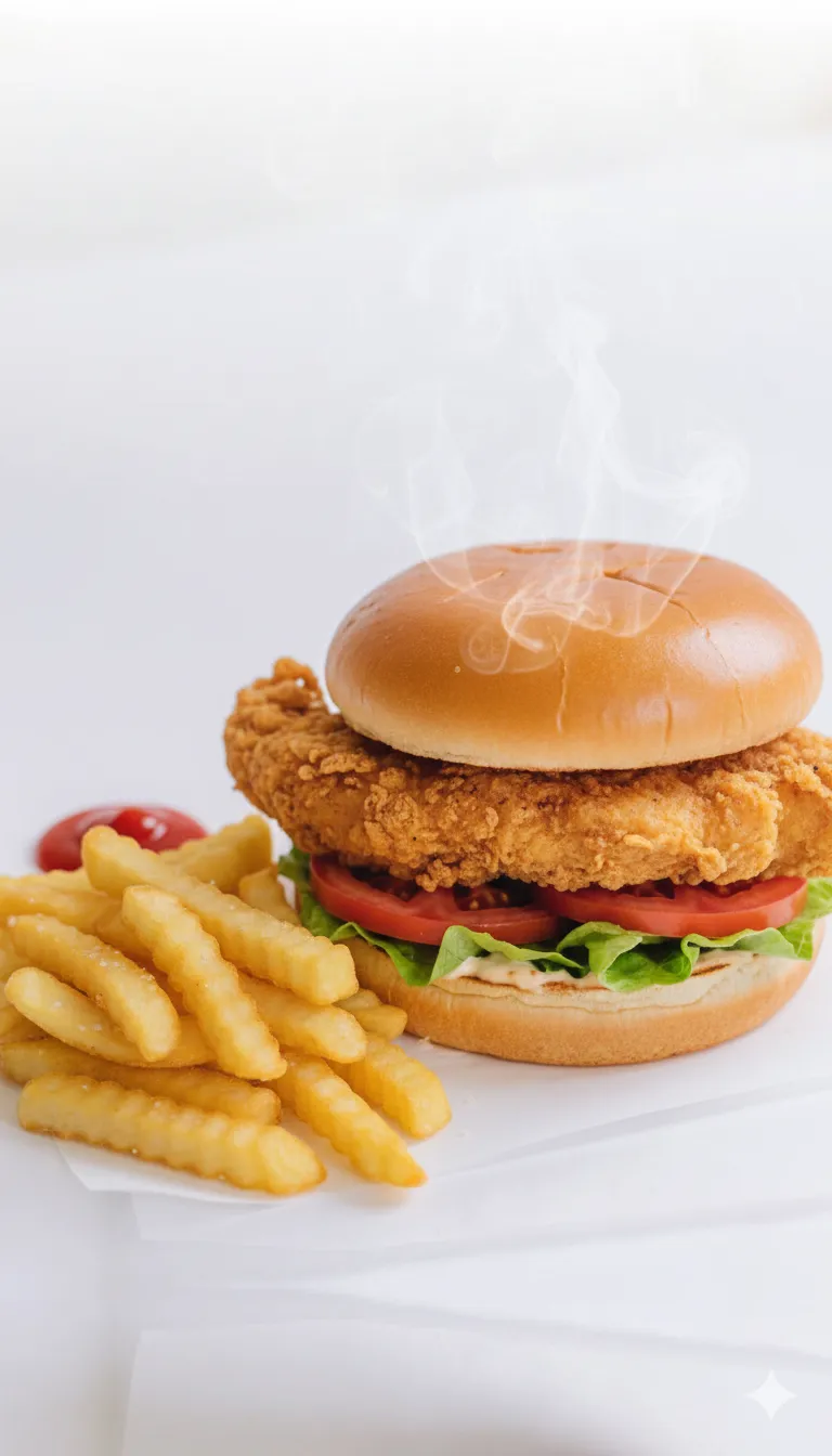 Chicken burger and french fries