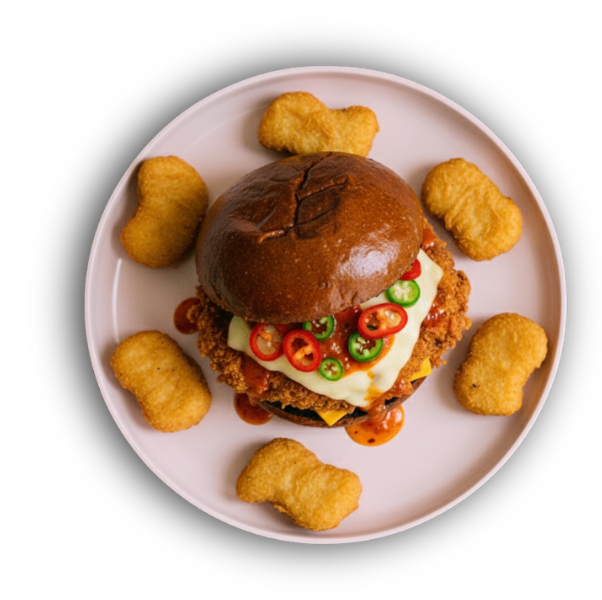 Chicken burger and french fries
